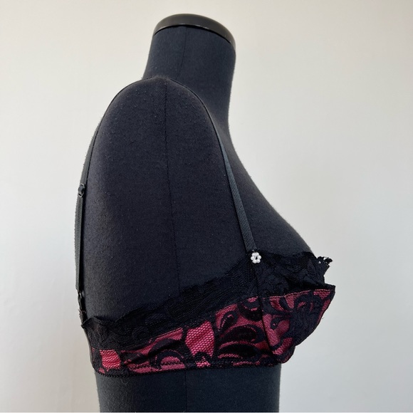 Rare VTG 1980s Victoria's Secret Pink and Black Lace Balconette Bra, 34B - Picture 2 of 11